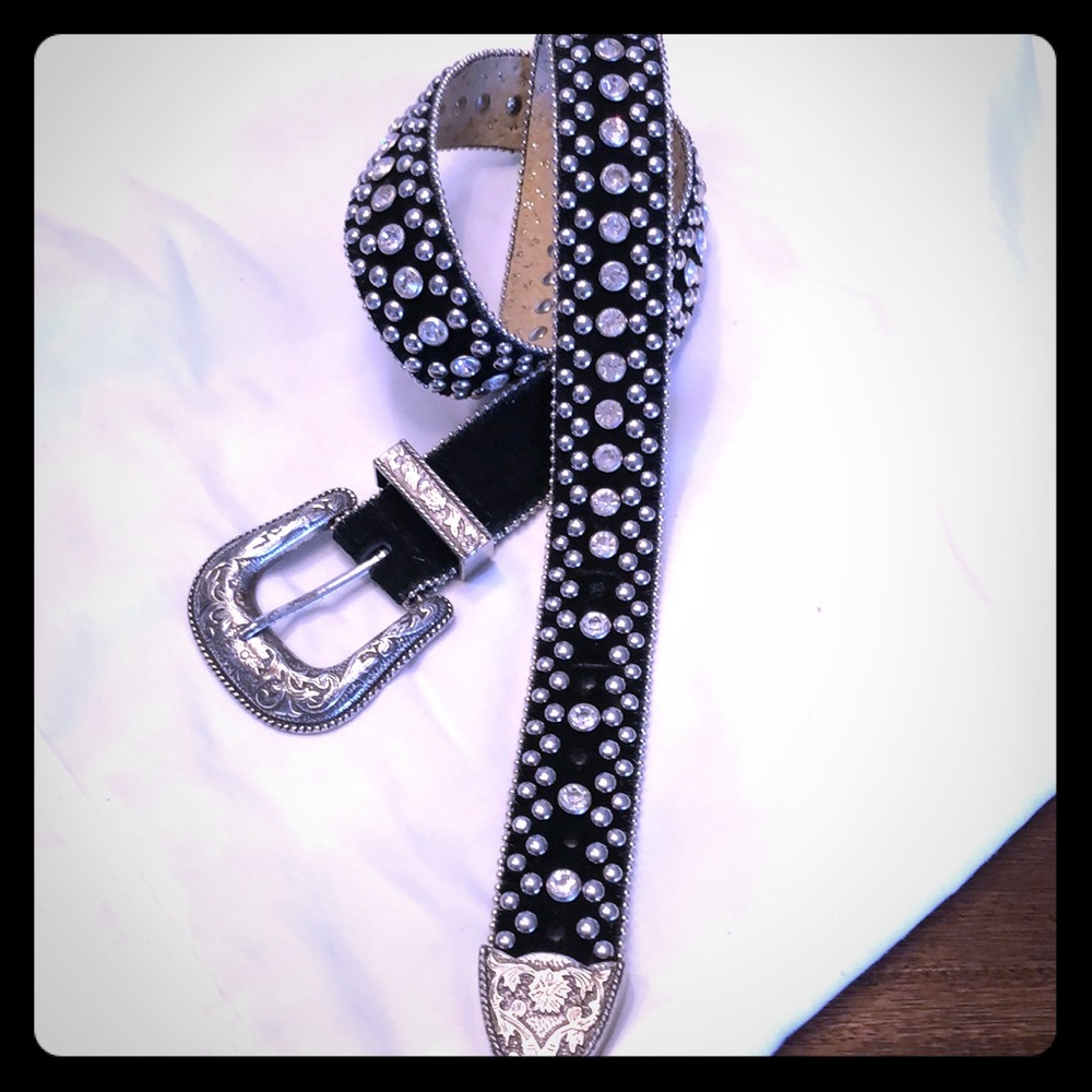 Black suede and rhinestone belt
